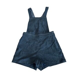 Black Faux Suede Overalls